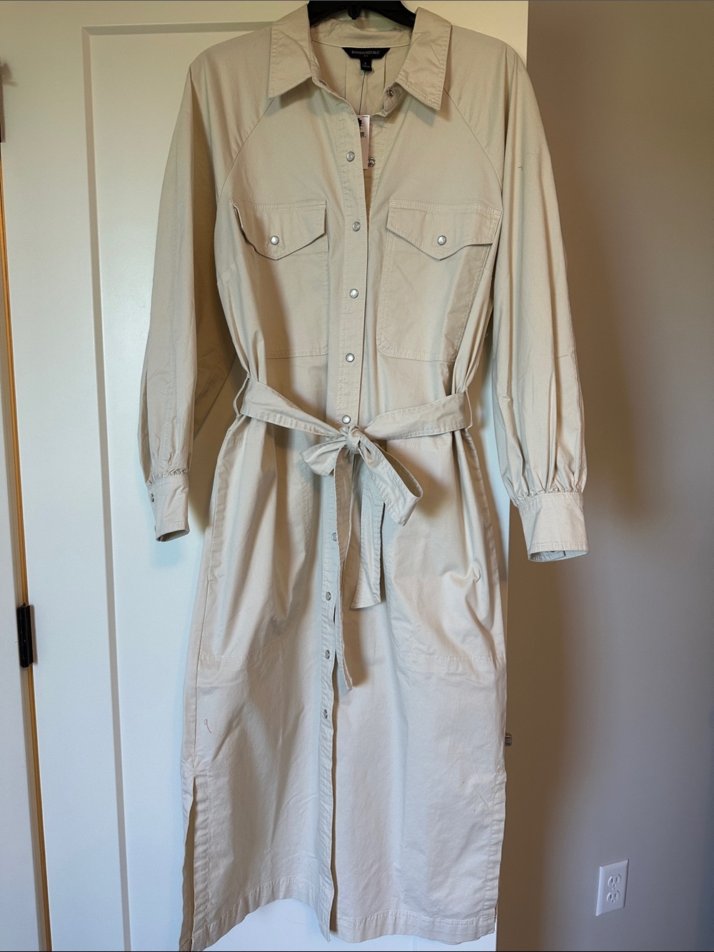 Banana Republic Light Beige Maxi Shirt Dress with Tie Belt